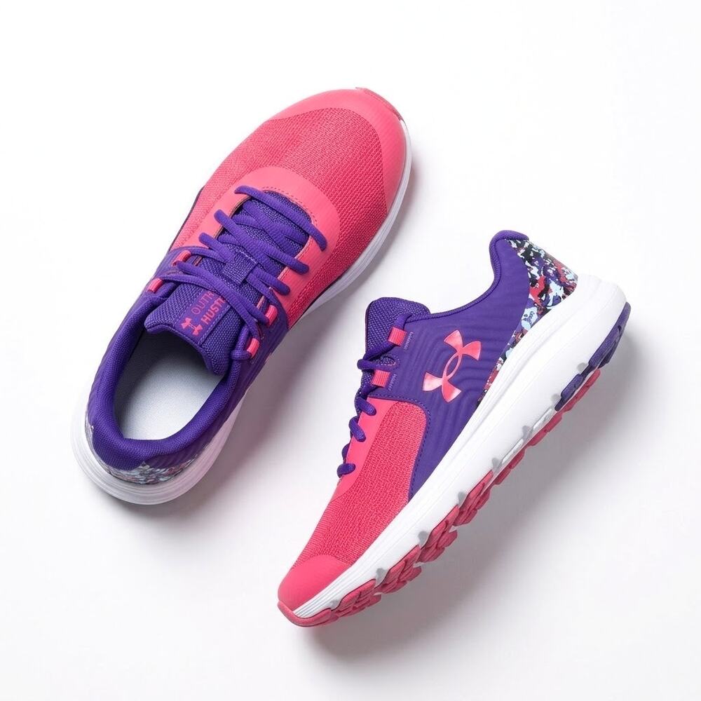 UA Under Armour Grade School Outhustle Running Shoes Blue Pink Youth Kids 7